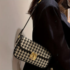 Women's Houndstooth Underarm Bag Lightweight Turn Lock Armpit Bag