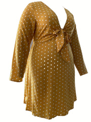  Sexy Dress Women's Plus Allover Print Knot Front Deep V-Neck