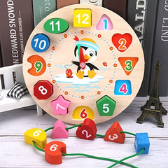 Shape Sorting Clock Teaching Time Number Blocks Puzzle Montessori Toy