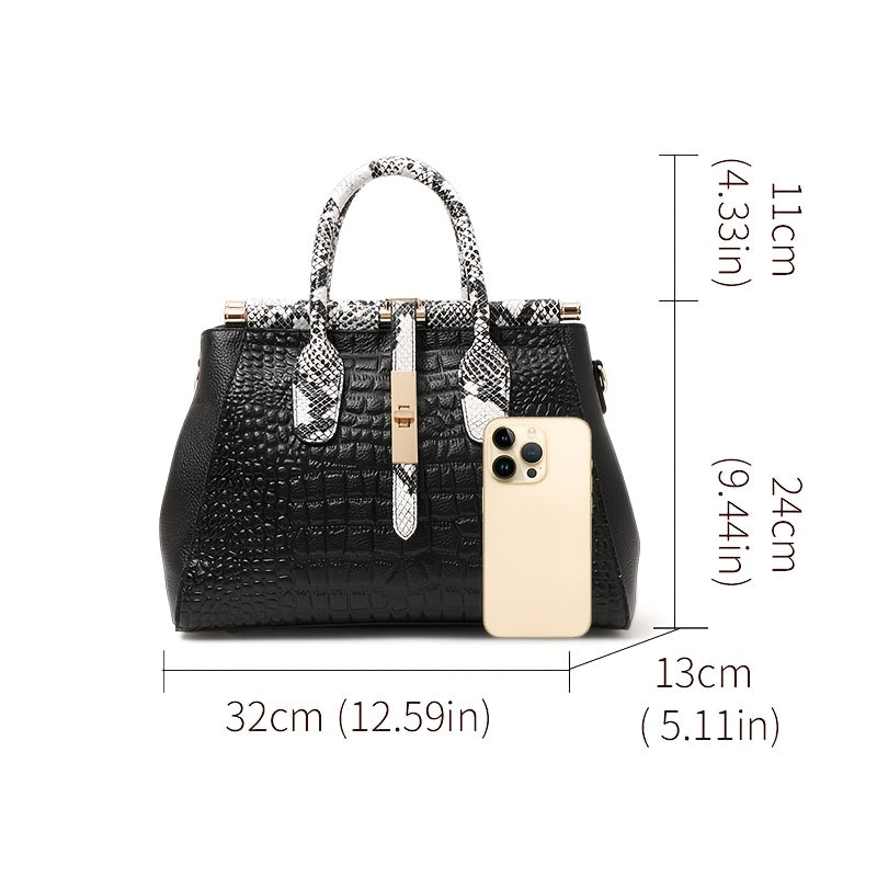 Stylish Snake Pattern Women's Handbag with Golden Tone Hardware