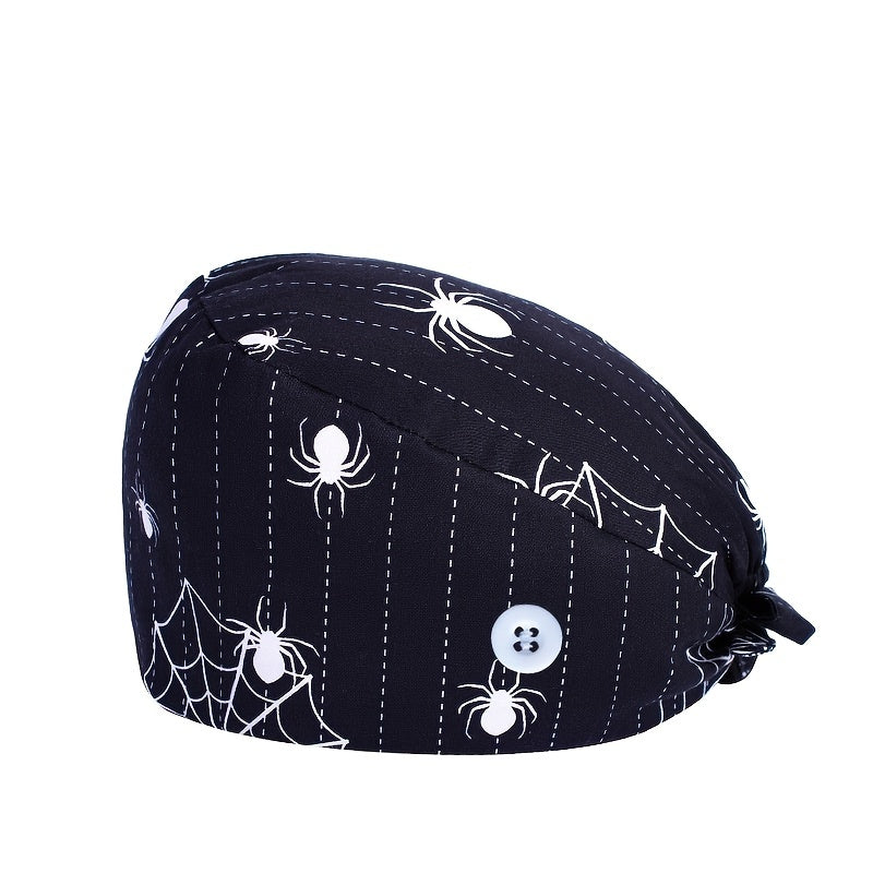Cartoon Pattern Nurse Hat with Button Adjustable Scrub Cap
