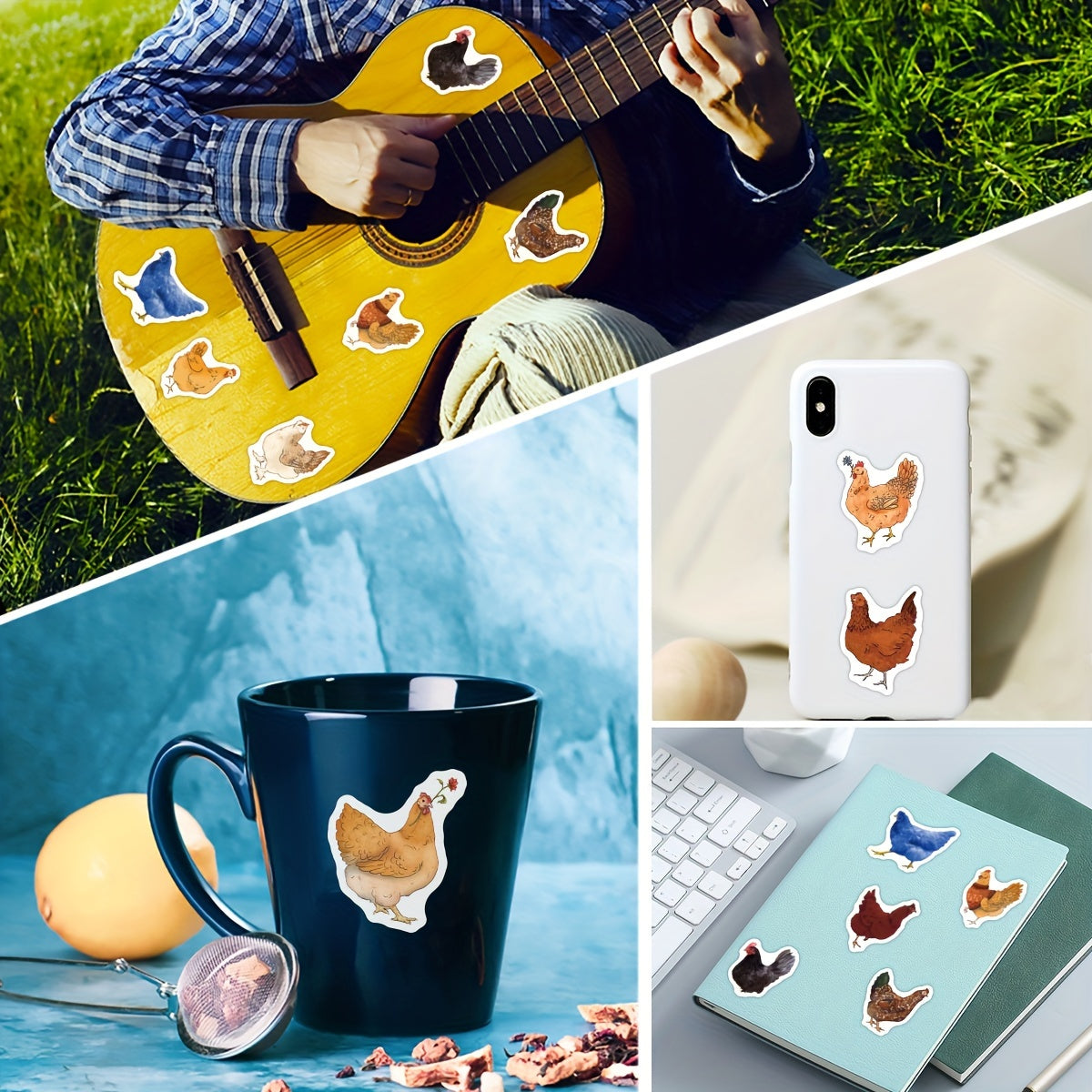 500pcs Cartoon Hens Stickers Roll for Water Bottles Laptop Bike D