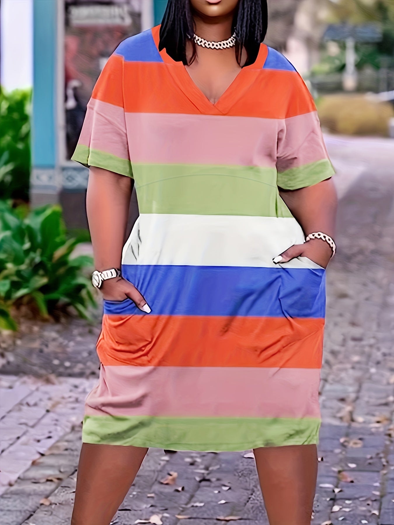  Casual Dress Women's Plus Letter & Figure Print V Neck Dress