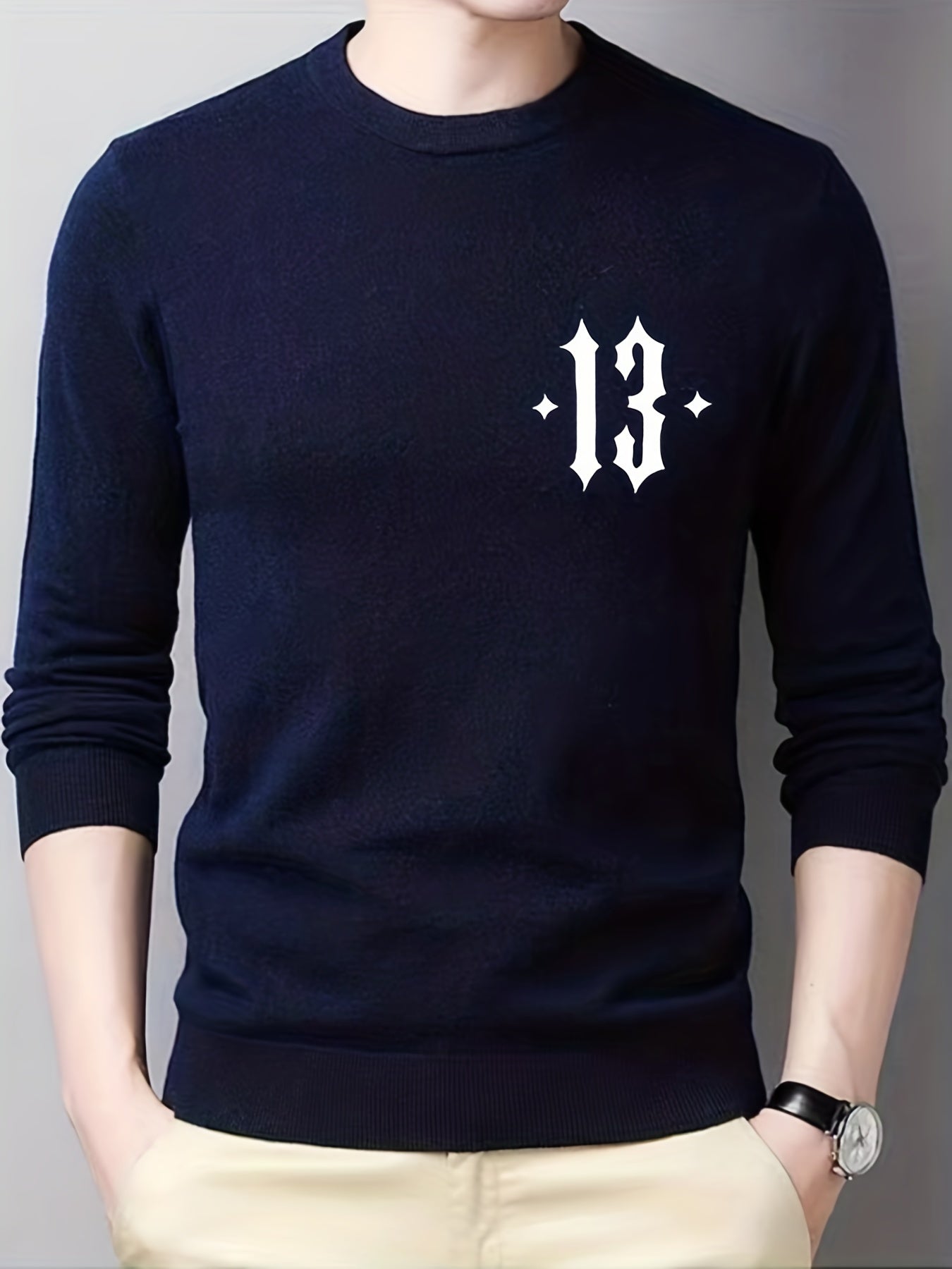 Men's Crew Neck Sweater Casual Warm Mid Stretch Knit Pullover for Fall Winter