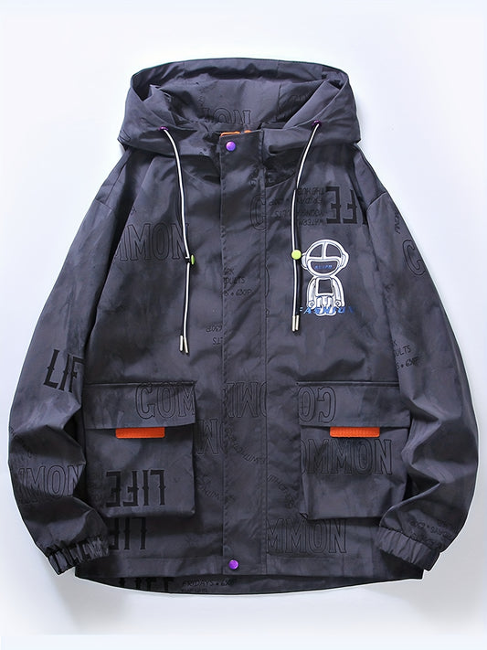 Men's Robot & Letter Print Windproof Jacket