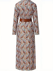  Pasley Print Long Sleeve V Neck Maxi Dress