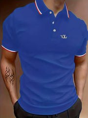 Men's L Graphic Polo Shirt Casual Stretch Lapel Button Short Sleeve Shirt