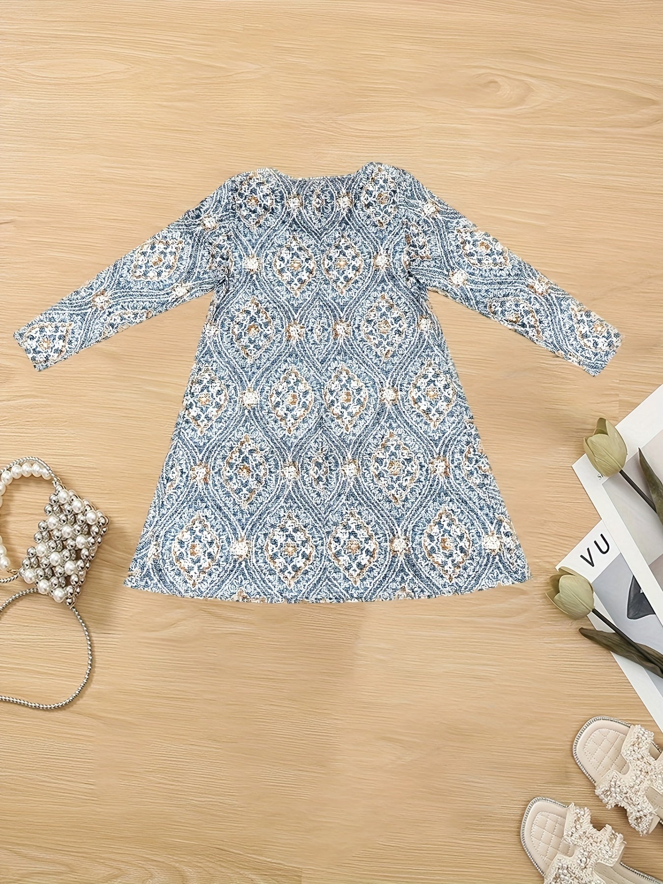  Ethnic Style Maxi Dress Long Sleeve V Neck Stretch