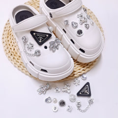 Triangle Silver Pearl Bear Rhinestone Shoe Decor Set
