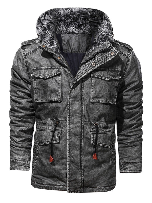 Men's Drawstring Waist PU Leather Jacket