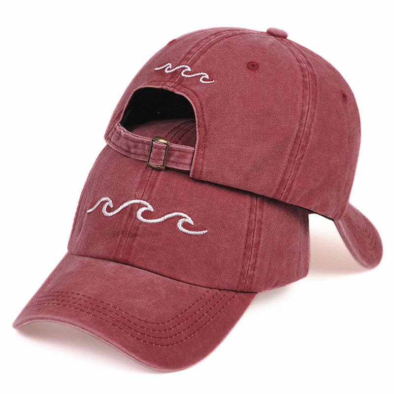 Wave Cotton Cap Women's Baseball Cap Unisex Vintage Embroidered Washed Cap