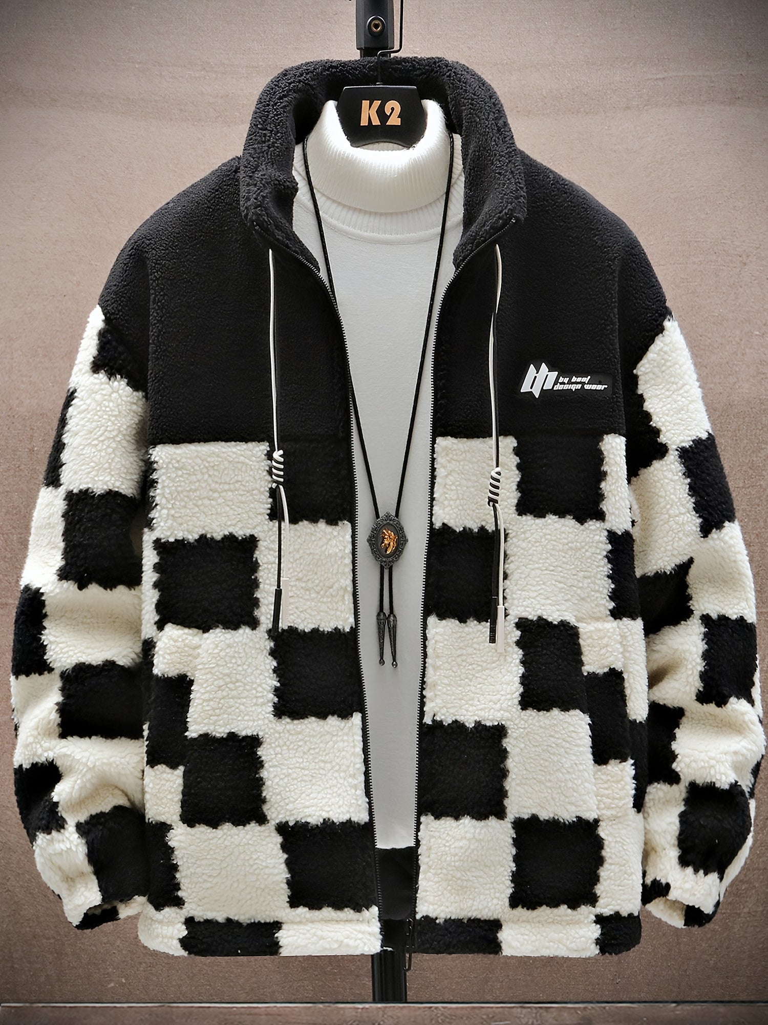 Men's Plaid Fleece Coat Thickened Thermal Couple Coat