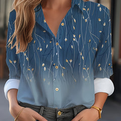  Ombre Floral Print Long Sleeve Button Up Shirt