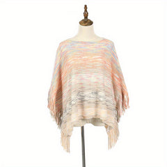 Colorful Loose Fringe Shawl Pullover Windproof Shawl Cape for Women