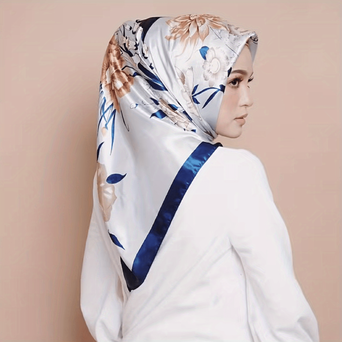 Flower Print Shawl Large Satin Square Scarf Bandana Head Wrap