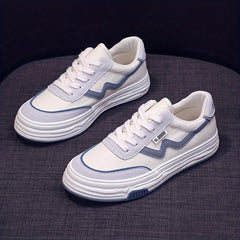 Women's Canvas Sneakers Round Toe Lace Up Flat Walking Shoes