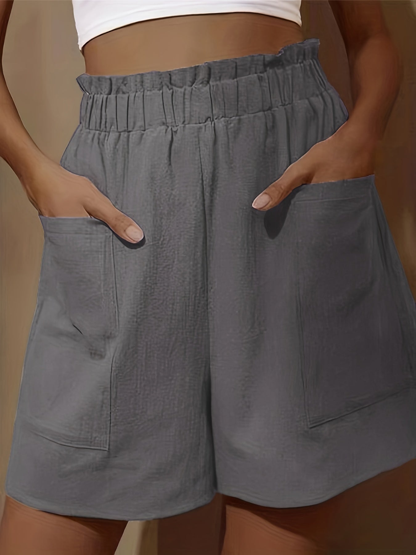  Casual Shorts Women's Plus Solid Paperbag Waist High Rise Shorts
