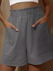  Casual Shorts Women's Plus Solid Paperbag Waist High Rise Shorts
