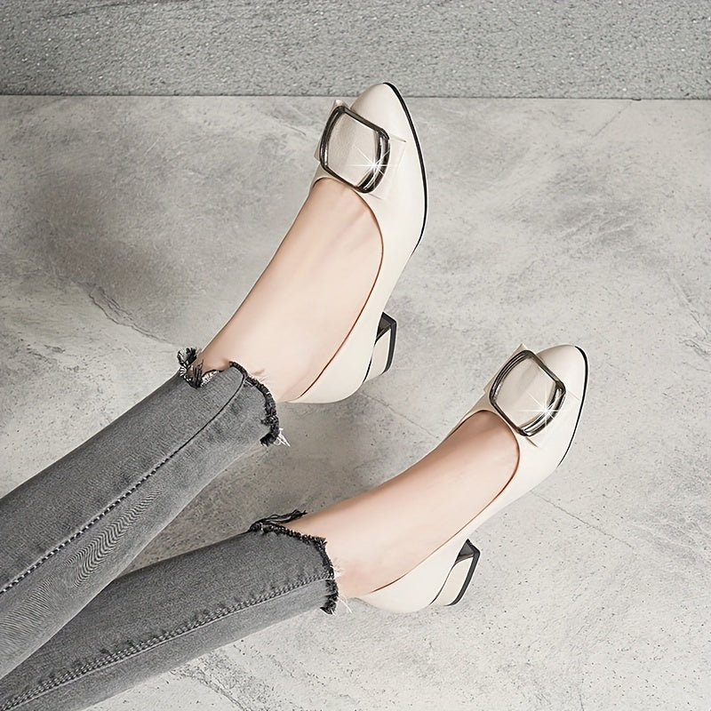 Women's Chunky Low Heels Square Buckle Work Shoes