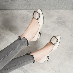 Women's Chunky Low Heels Square Buckle Work Shoes