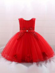 Baby Princess Birthday Dress with Flower Decor