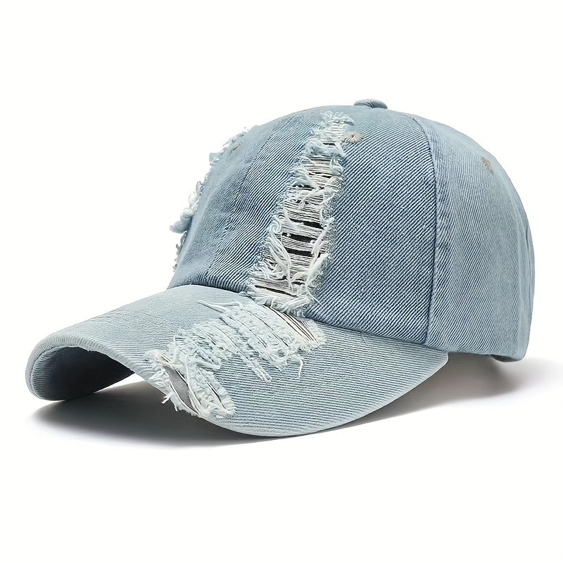 Distressed Denim Baseball Cap Tassel Sunscreen Dad Hat
