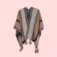 Boho Tassel Knitted Thick Shawl Vintage Cape Casual Windproof Wraps
