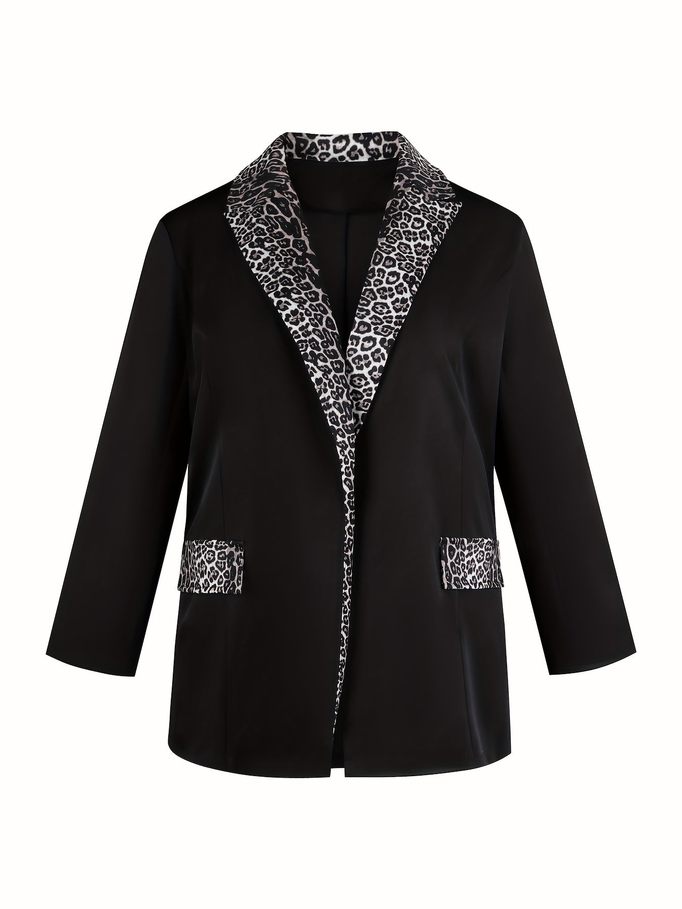  Leopard Print Long Sleeve Lapel Collar Blazer