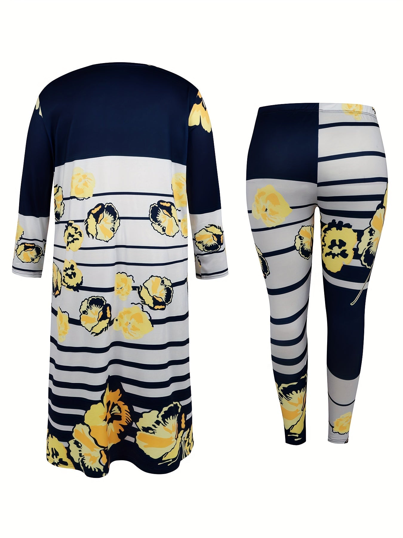 Women's Plus Floral & Stripe Cardigan & Leggings Set