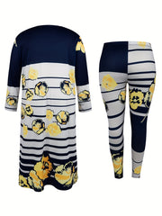 Women's Plus Floral & Stripe Cardigan & Leggings Set