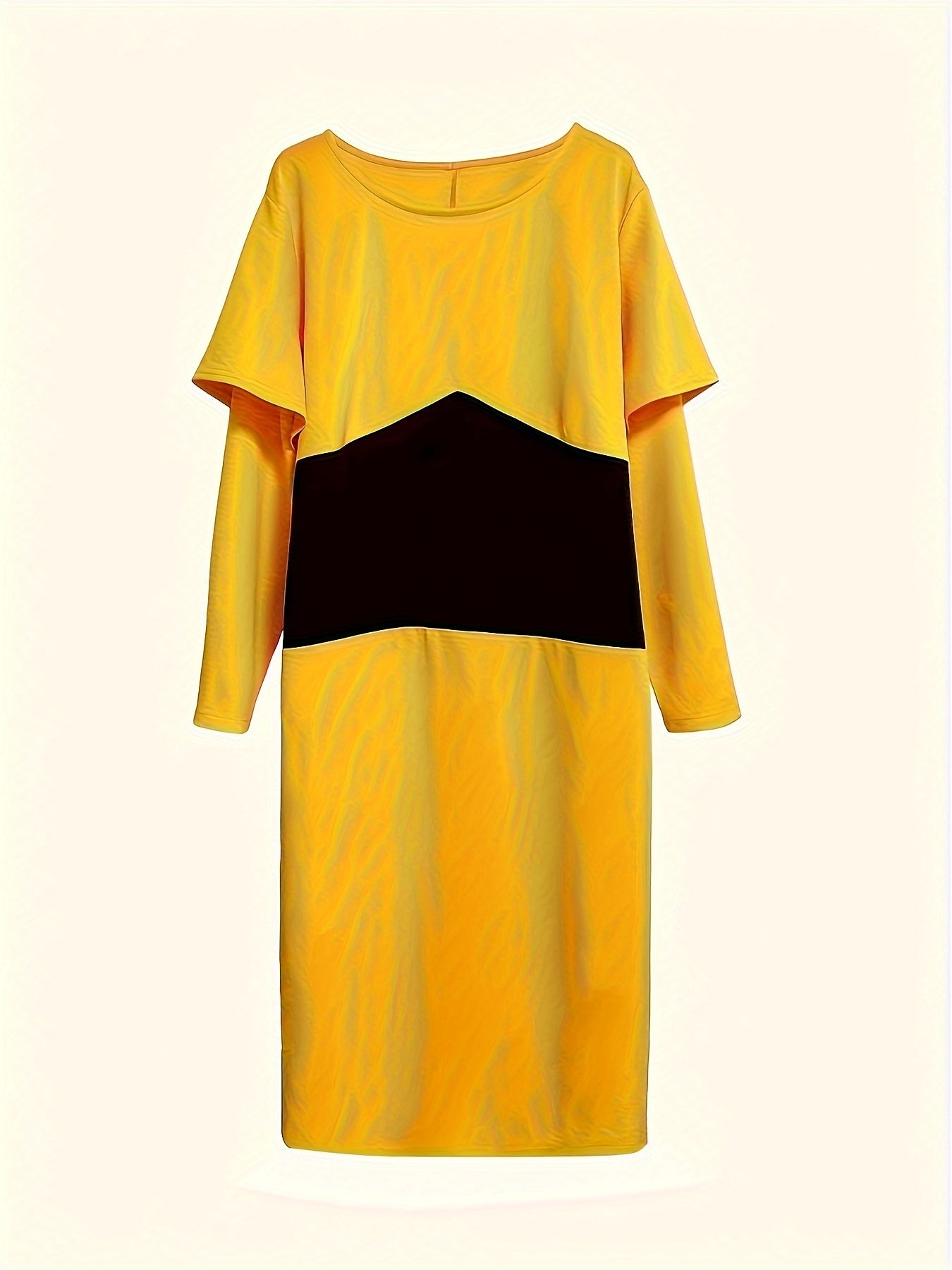  Colorblock Layered Long Sleeve Slim Fit Dress