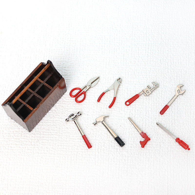 1:12 Scale Toy Toolbox Metal Alloy Tool Set for Dollhouse Decorations