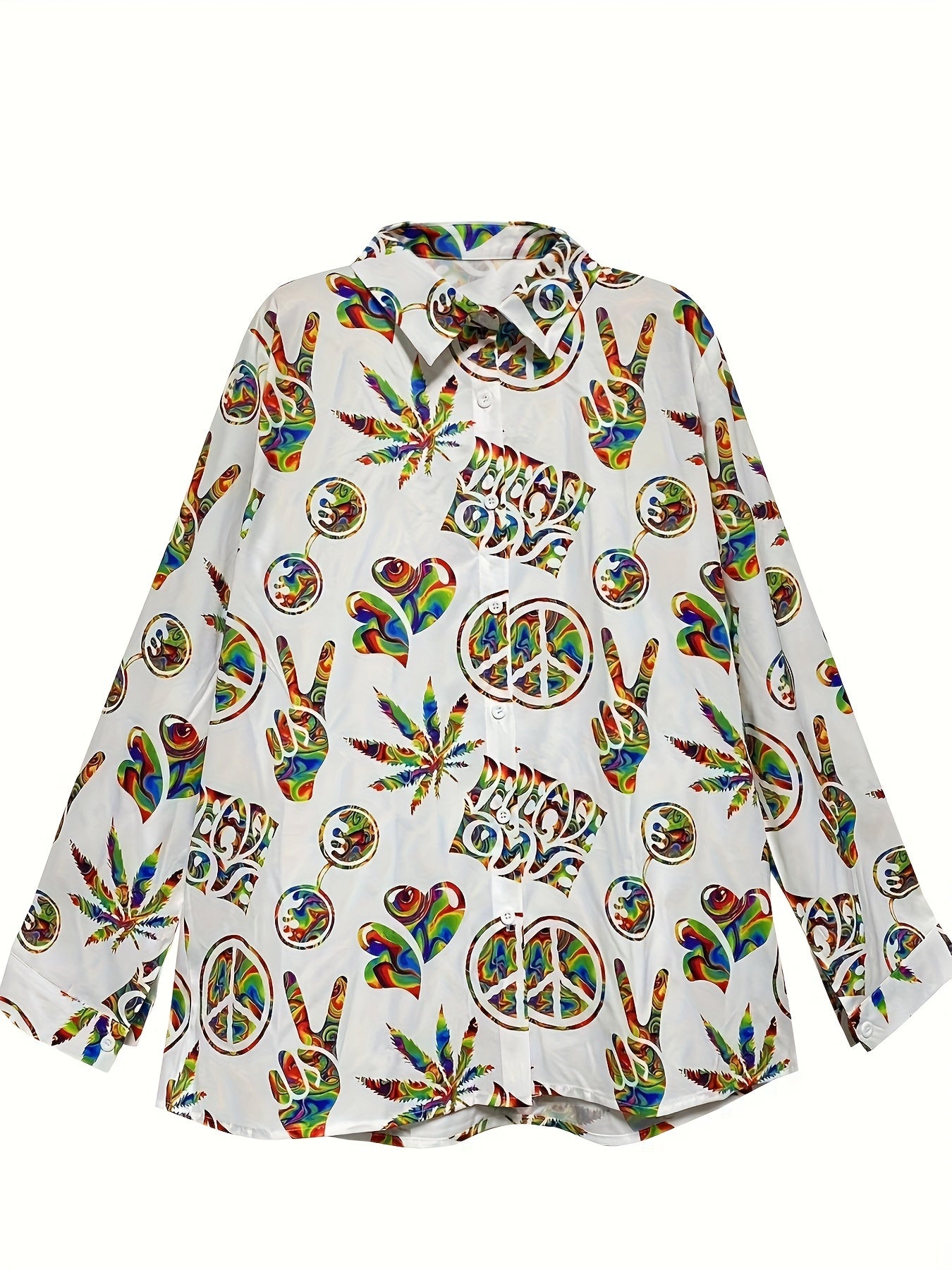  Casual Blouse Women's Plus Allover Print Lapel Collar Shirt