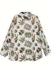  Casual Blouse Women's Plus Allover Print Lapel Collar Shirt