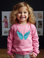 Wings Print Sweatshirt Girls Casual Graphic Crew Neck Pullover Sweatshirt