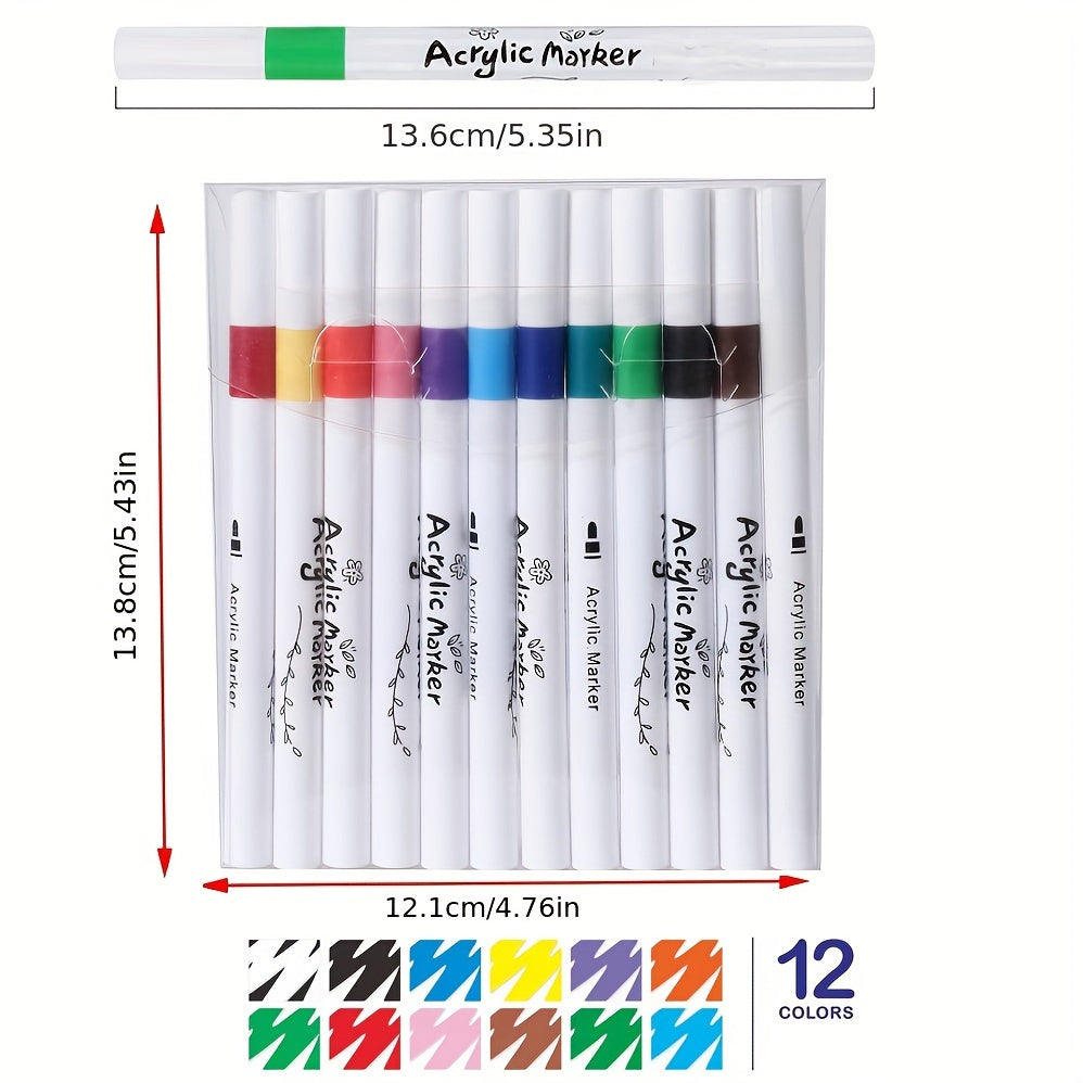 12pcs Quick Dry Acrylic Paint Pens Waterproof Fine Tip for Canvas Wood