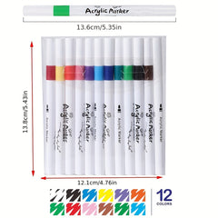 12pcs Quick Dry Acrylic Paint Pens Waterproof Fine Tip for Canvas Wood