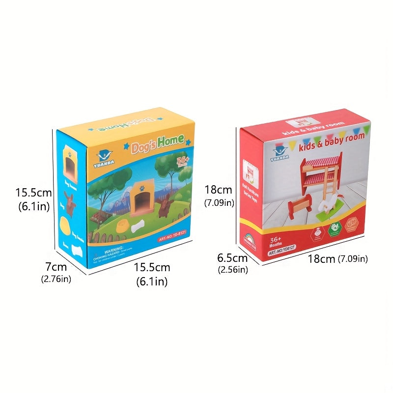 Wooden Dollhouse Family Room Toy Set for Kids