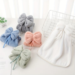 Bowknot Hanging Towel Coral Fleece Quick Drying Fingertip Towel