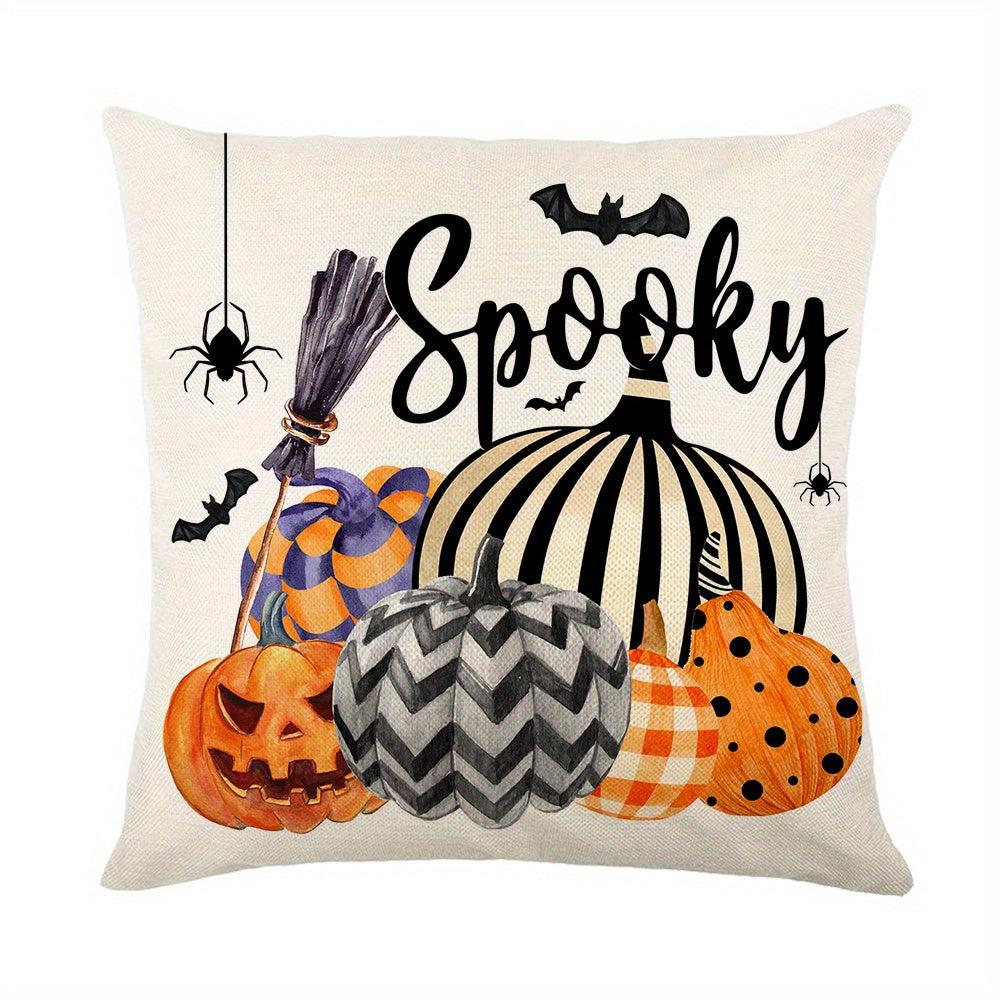 Halloween Pumpkin and Faceless Man Throw Pillow Cover 17.7x17.7in