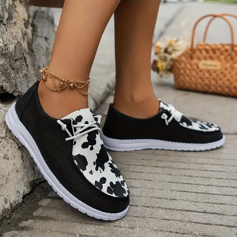 Cow Graphic Patchwork Boat Shoes Women's Casual Footwear