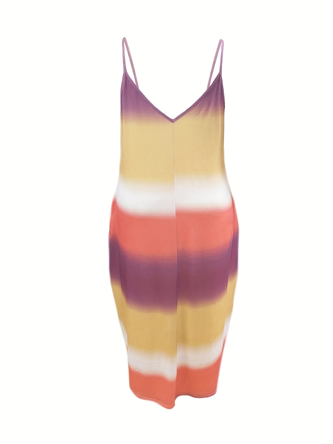  Colorblock Tie Dye V Neck Cami Dress With Pockets