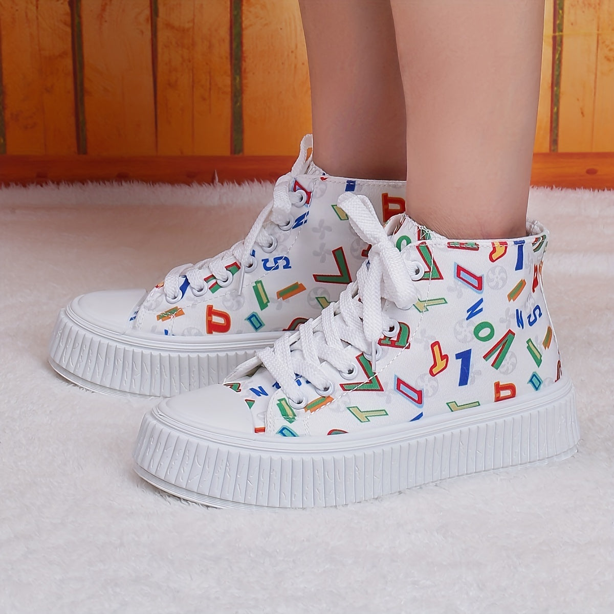 Women's Colorful Letter Print Canvas High Top Sneakers