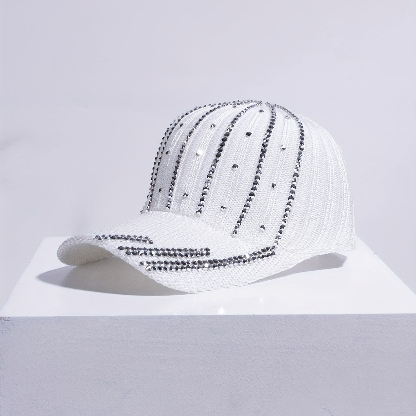 Rhinestone Striped Decor Baseball Cap Knitted Dad Hat Sun Hat Women
