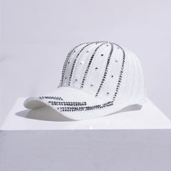 Rhinestone Striped Decor Baseball Cap Knitted Dad Hat Sun Hat Women