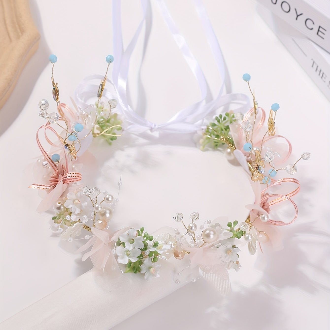 Crystal Wreath Headband Faux Pearl Headdress Hair Accessory for Women Girls