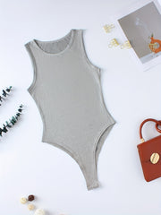 Solid Sleeveless Bodysuit Casual Crew Neck Summer Bodysuit Women's Clothing