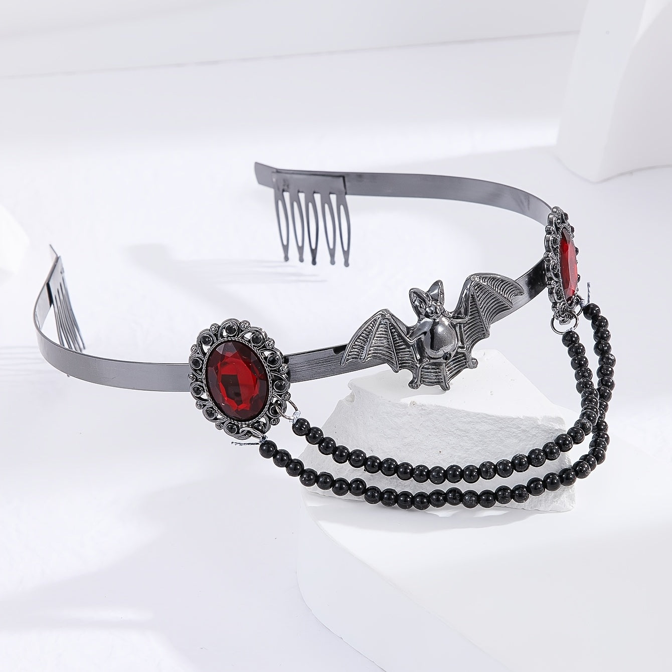 Red Rhinestone Tiara Headband for Halloween Cosplay