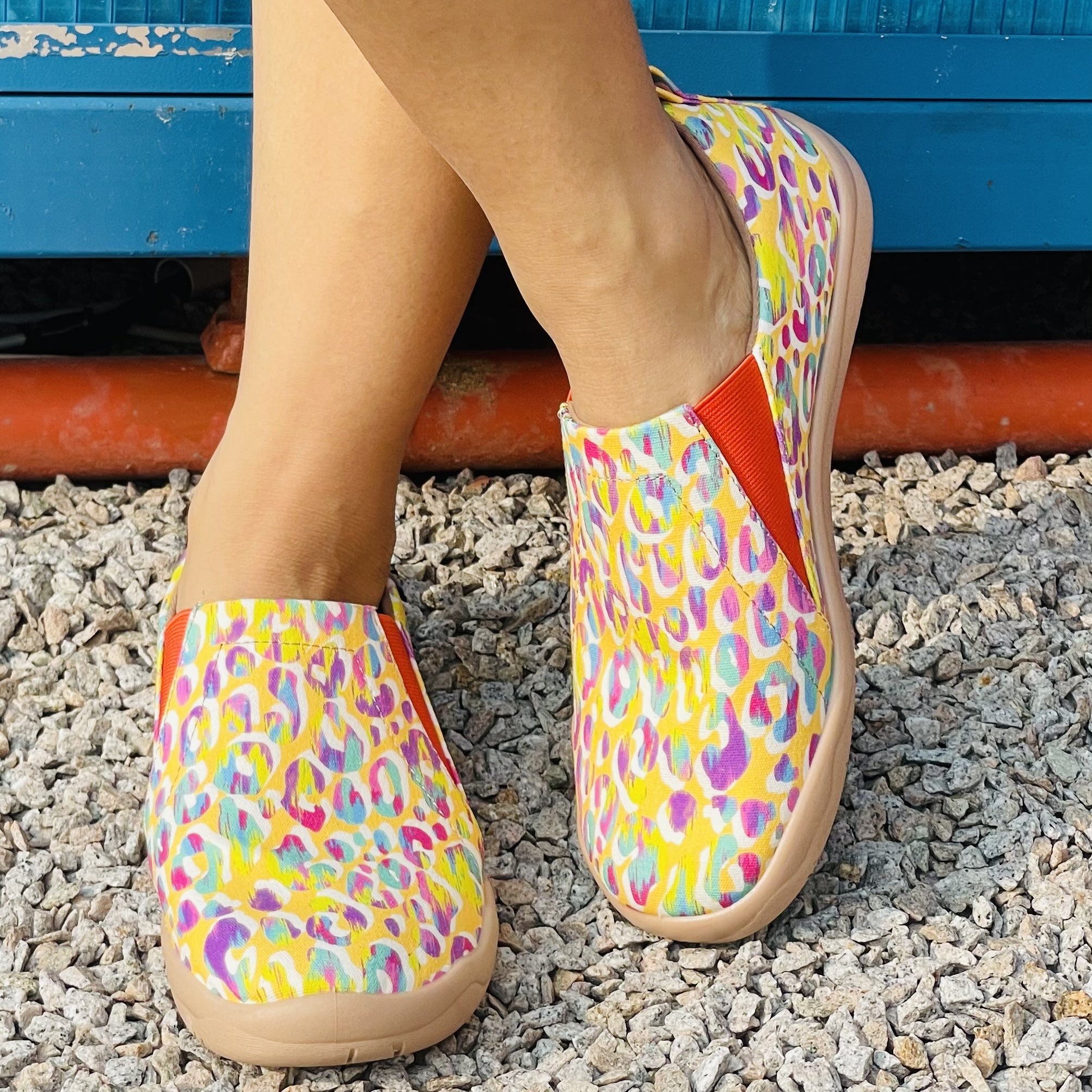 Women's Colorful Print Canvas Slip On Flat Shoes Casual Walking Sneakers