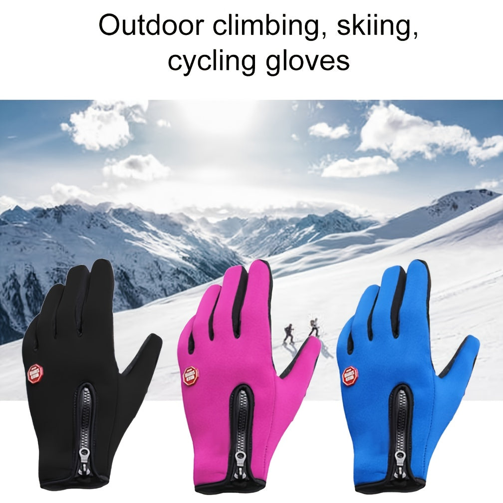 Warm Fleece Cycling Gloves with Touch Screen, Zipper - Outdoor Activities